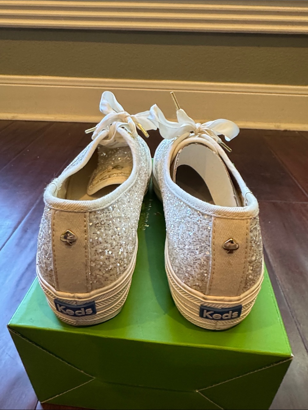Keds x Kate Spade - Sparkle Platform Sneakers with Satin Laces - White - sz 9 - Picture 3 of 5
